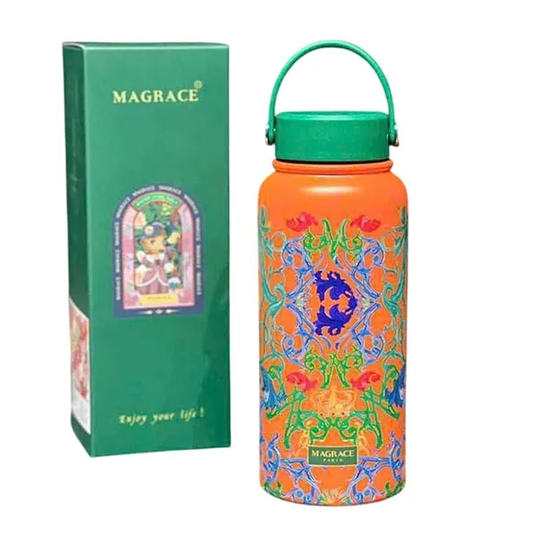 Bình Giữ Nhiệt Magrace Paris 1L Hoạ Tiết Nền Cam - Cốc - Vua Hàng Hiệu