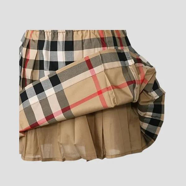 Chân Váy Burberry Check Plated Printed - 8039522 Màu Nâu Size 12Y
