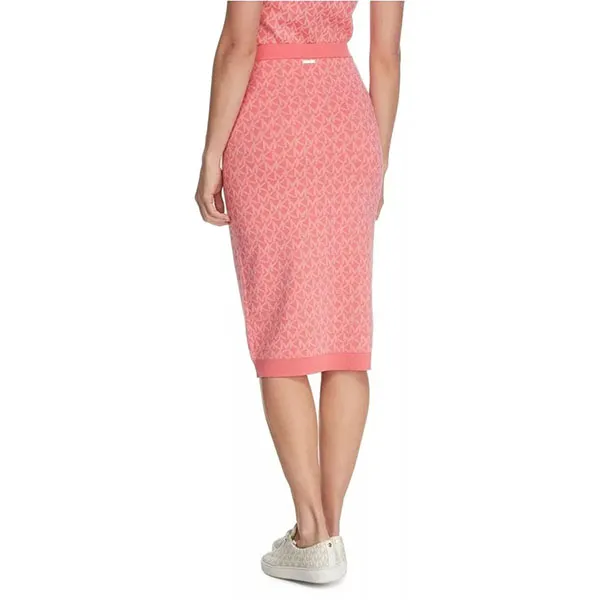 Chân Váy Len Michael Kors MK Logo Jacquard Pencil Skirt Màu Hồng Size S