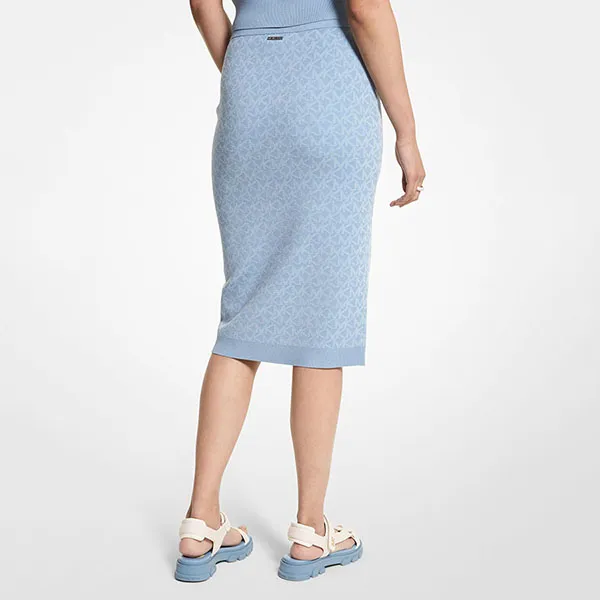 Chân Váy Len Michael Kors MK Logo Jacquard Pencil Skirt Màu Xanh Size S