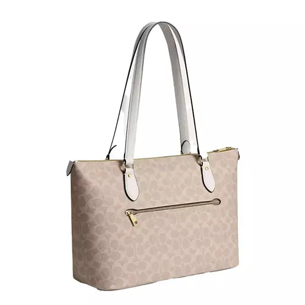 Túi Tote Nữ Coach Gallery Tote Bag In Signature Canvas CW381 Silver/Sand/Taupe Màu Khaki