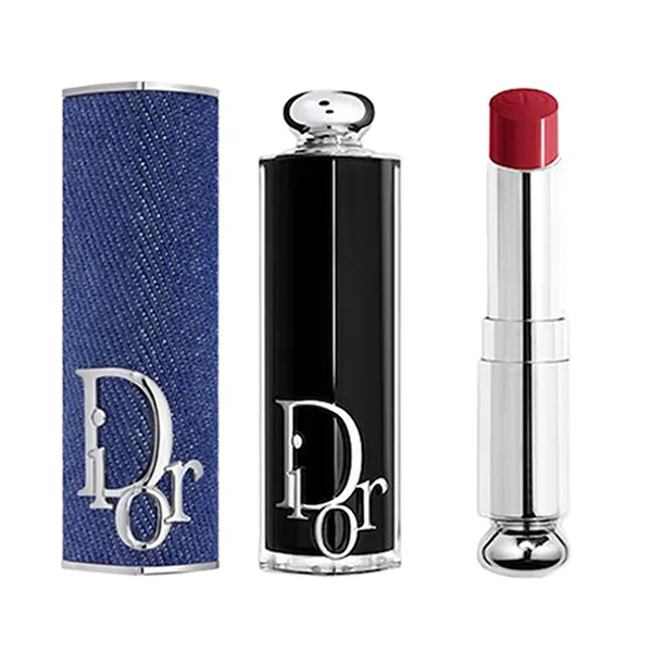 Combo Son Và Vỏ Son Dior Addict 872 Red Heart Màu Đỏ Đậm (Vỏ Màu Xanh Denim)