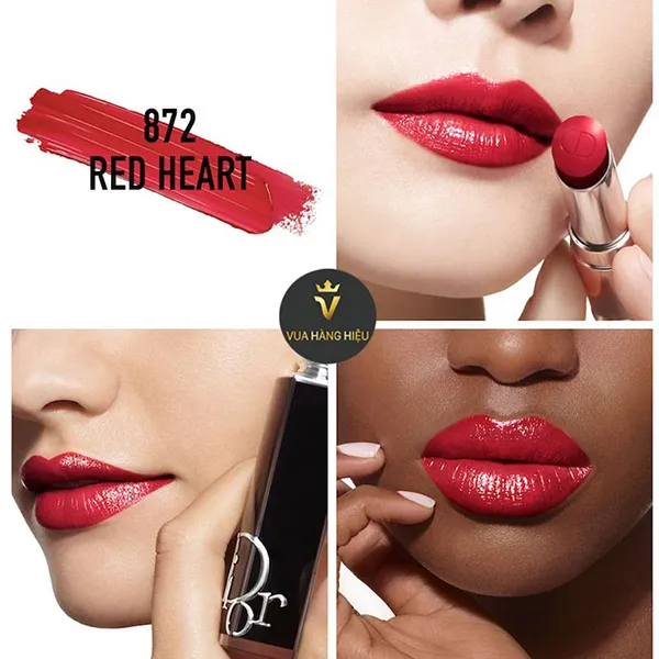 Combo Son Và Vỏ Son Dior Addict 872 Red Heart Màu Đỏ Đậm (Vỏ Màu Xanh Denim)