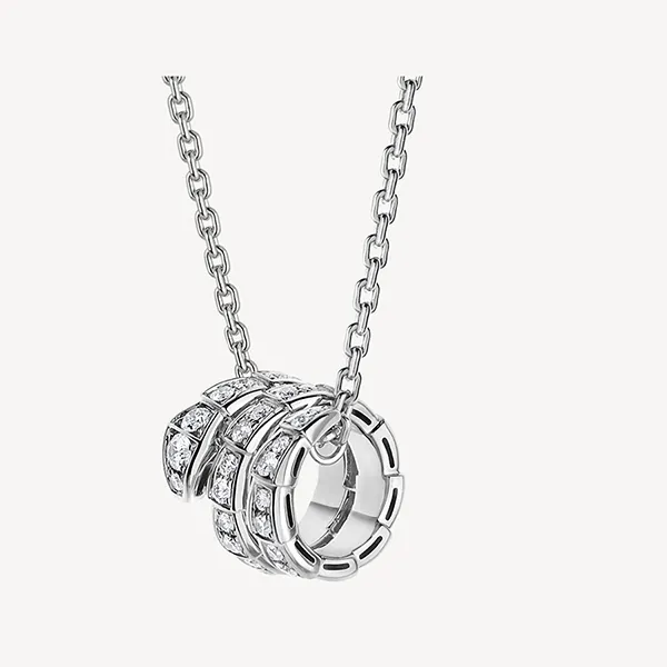 Dây Chuyền Jewery Luxury Serpenti Viper 18K White Gold Pendant Necklace Set With Full Pavé Diamonds Màu Bạc Trắng - Trang sức - Vua Hàng Hiệu