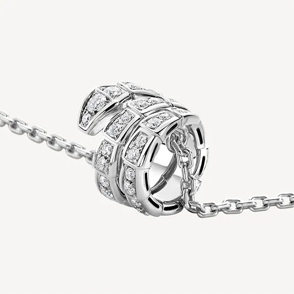 Dây Chuyền Jewery Luxury Serpenti Viper 18K White Gold Pendant Necklace Set With Full Pavé Diamonds Màu Bạc Trắng - Trang sức - Vua Hàng Hiệu