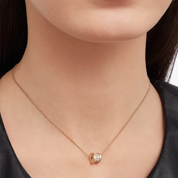 Dây Chuyền Nữ Jewery Luxury B.ZERO1 Rose Gold 18K Circle Pendant Necklace With Pavé Diamonds And Chain Màu Vàng Hồng - Trang sức - Vua Hàng Hiệu
