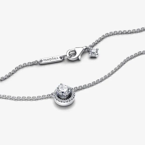 Dây Chuyền Nữ Pandora Sparkling Round Halo Pendant Collier Necklace 391174C01 Màu Bạc