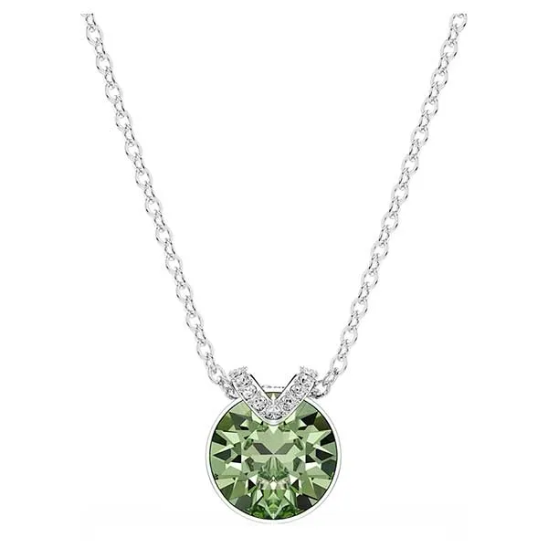Dây Chuyền Nữ Swarovski Bella V Pendant Round Cut, Green, Rhodium Plated 5724285 Màu Bạc/Xanh Lá