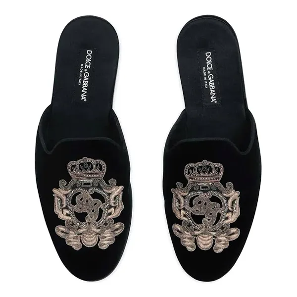 Dép Sục Nam Dolce & Gabbana D&G Embroidered Velvet Slippers A80310 Màu Đen Size 7
