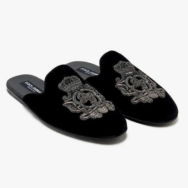 Dép Sục Nam Dolce & Gabbana D&G Embroidered Velvet Slippers A80310 Màu Đen Size 7