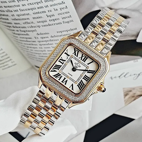 Đồng Hồ Nữ GV2 By Gevril Milan Diamond Swiss Quartz Watch 12103B Màu Bạc Phối Vàng