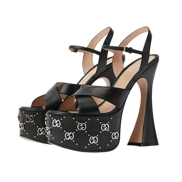 Giày Cao Gót Nữ Gucci Sandal With Interlocking G Studs 719843 C9D00 1000 Màu Đen - Giày - Vua Hàng Hiệu