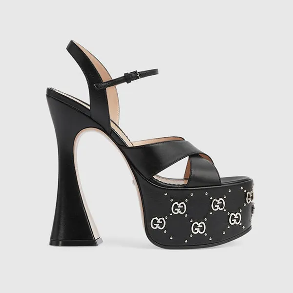 Giày Cao Gót Nữ Gucci Sandal With Interlocking G Studs 719843 C9D00 1000 Màu Đen - Giày - Vua Hàng Hiệu