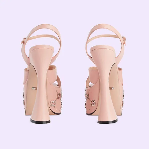 Giày Cao Gót Nữ Gucci Sandal With Interlocking G Studs Màu Hồng Da