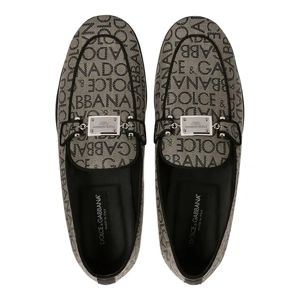 Giày Lười Nam Dolce & Gabbana D&G Logo Tag Jacquard Loafers Shoes A50516 AJ699 Màu Xám Đen Size 6 - Giày - Vua Hàng Hiệu