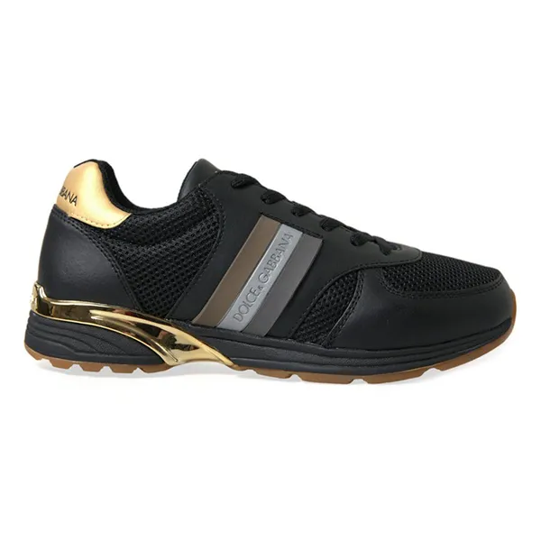 Giày Sneaker Nam Dolce & Gabbana D&G Black Leather Low Top Sneakers Shoes A0491 Màu Đen Size 7.5