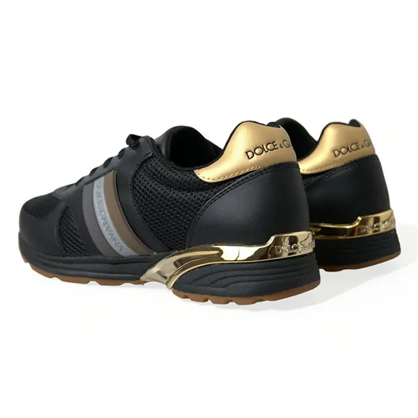 Giày Sneaker Nam Dolce & Gabbana D&G Black Leather Low Top Sneakers Shoes A0491 Màu Đen Size 7.5