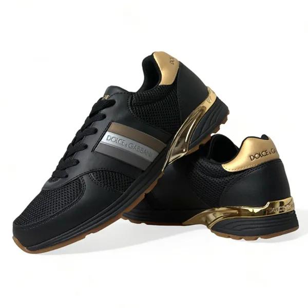 Giày Sneaker Nam Dolce & Gabbana D&G Black Leather Low Top Sneakers Shoes A0491 Màu Đen Size 7.5
