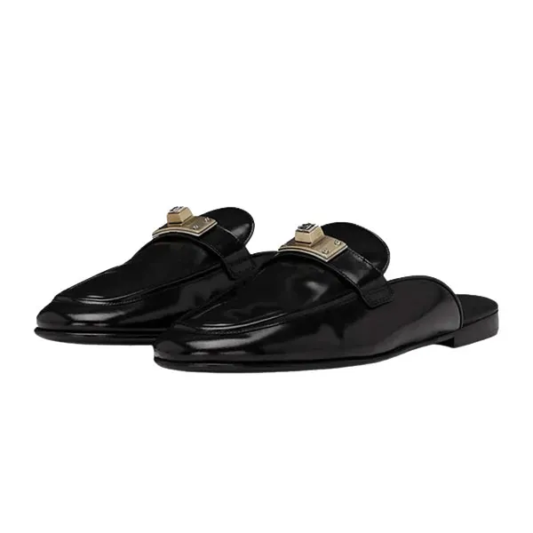 Giày Sục Nam Dolce & Gabbana D&G Black With Logo Plaque On The Front - A80438 AQ237 80999 Màu Đen Size 40