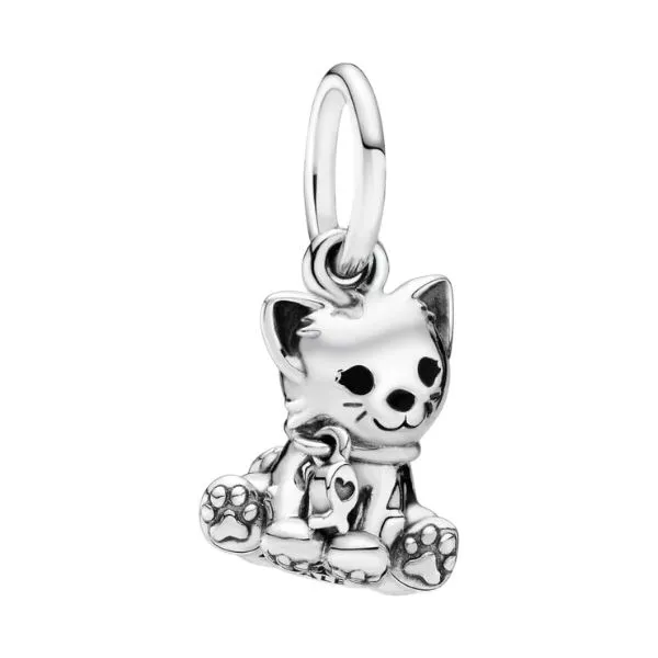 Hạt Vòng Charm Pandora Cat Silver Dangle With Black Enamel Charm 798011EN16 Màu Bạc