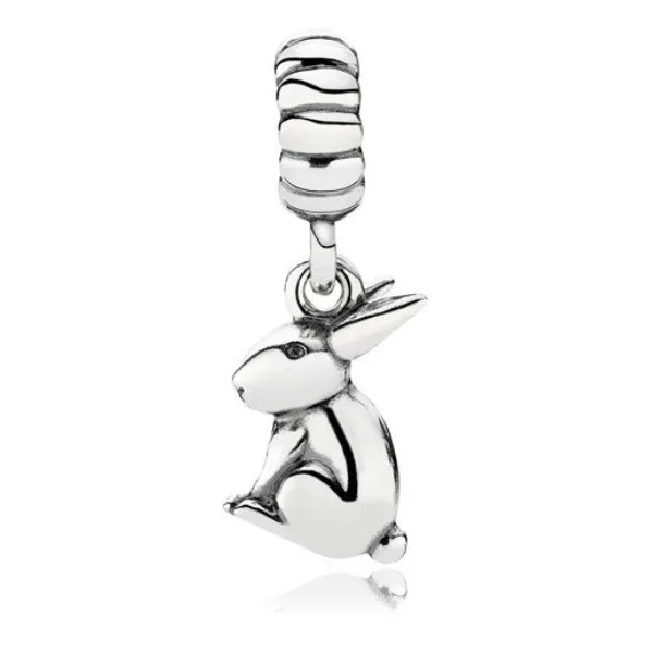 Hạt Vòng Charm Pandora Retired Bunny Rabbit Animal Dangle Bead Charm 791101 Màu Bạc