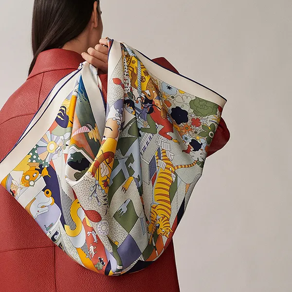 Khăn Choàng Lụa Nữ Hermès Ca Decoiffe! Scarf 90 Marine / Crème / Vert Amande Màu Kem Xanh - Thời trang - Vua Hàng Hiệu