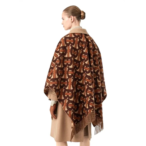 Khăn Choàng Nữ Burberry Monogram Merino Wool Cashmere Jacquard Cape In Brown Màu Nâu Họa Tiết - Thời trang - Vua Hàng Hiệu