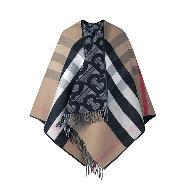 Khăn Choàng Nữ Burberry Wool Reversible Grey TB Monogram/ Beige Check Wool & Cashmere 8050888 Màu Xám/Be - Thời trang - Vua Hàng Hiệu