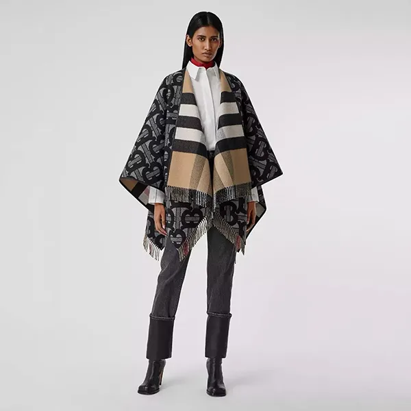 Khăn Choàng Nữ Burberry Wool Reversible Grey TB Monogram/ Beige Check Wool & Cashmere 8050888 Màu Xám/Be - Thời trang - Vua Hàng Hiệu
