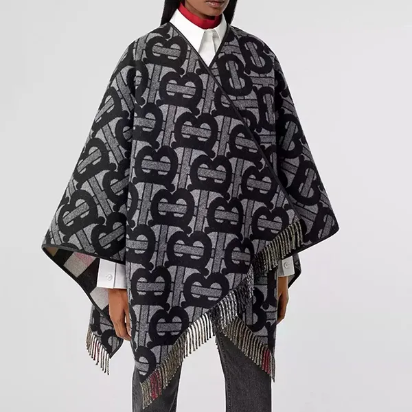 Khăn Choàng Nữ Burberry Wool Reversible Grey TB Monogram/ Beige Check Wool & Cashmere 8050888 Màu Xám/Be - Thời trang - Vua Hàng Hiệu