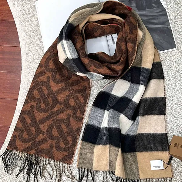 Khăn Quàng Cổ Burberry 2 Mặt Reversible Check And TB Monogram Scarf 8022409 Màu Nâu - Thời trang - Vua Hàng Hiệu