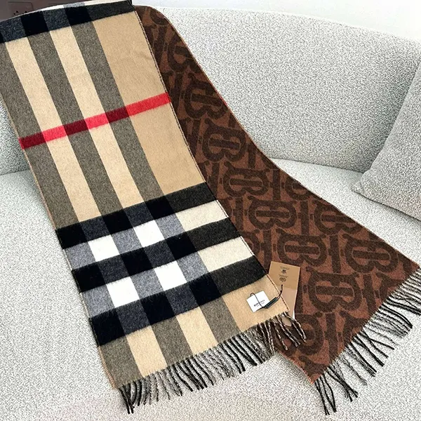 Khăn Quàng Cổ Burberry 2 Mặt Reversible Check And TB Monogram Scarf 8022409 Màu Nâu - Thời trang - Vua Hàng Hiệu