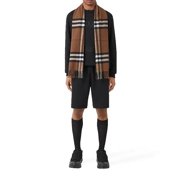 Khăn Quàng Cổ Burberry Classic Check Fringed Scarf Birch Brown 8037147 2 Màu Nâu Kẻ