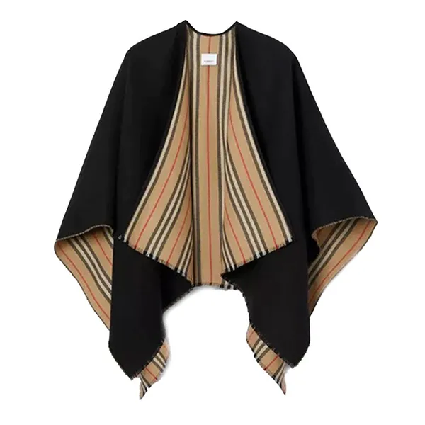 Khăn Quàng Cổ Burberry Icon Stripe Detail Wool Cape 8018496 A1189 Phối Màu