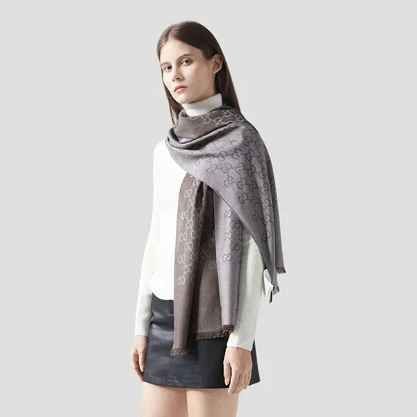 Khăn Quàng Cổ Gucci GG In Dark Brown & Grey - 165904 3G646 1264 Màu Nâu Xám