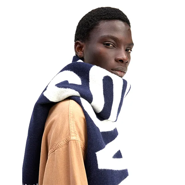 Khăn Quàng Cổ Jacquemus Wool Scarf With Logo Màu Xanh Navy