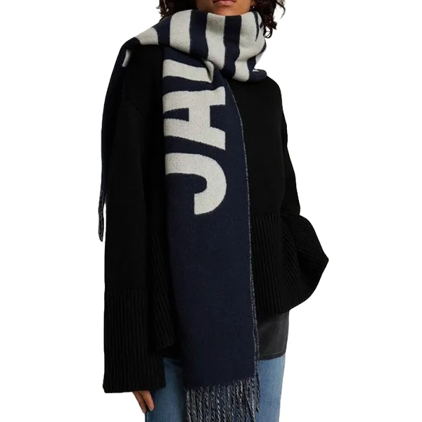 Khăn Quàng Cổ Jacquemus Wool Scarf With Logo Màu Xanh Navy