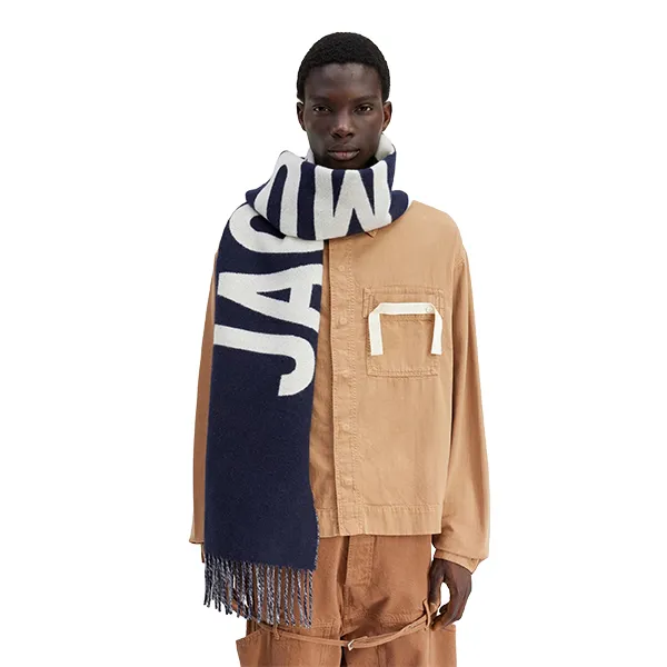 Khăn Quàng Cổ Jacquemus Wool Scarf With Logo Màu Xanh Navy