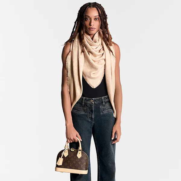 Khăn Quàng Cổ Nữ Louis Vuitton LV Monogram Classic Shawl M77356 Màu Ecru