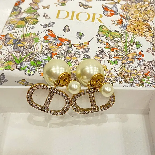 Khuyên Tai Nữ Dior CD Crystal Tribal Earrings Gold Metal Màu Trắng Vàng - Trang sức - Vua Hàng Hiệu
