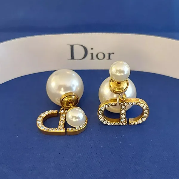 Khuyên Tai Nữ Dior CD Crystal Tribal Earrings Gold Metal Màu Trắng Vàng - Trang sức - Vua Hàng Hiệu