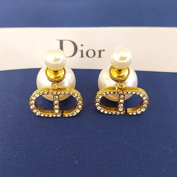 Khuyên Tai Nữ Dior CD Crystal Tribal Earrings Gold Metal Màu Trắng Vàng - Trang sức - Vua Hàng Hiệu