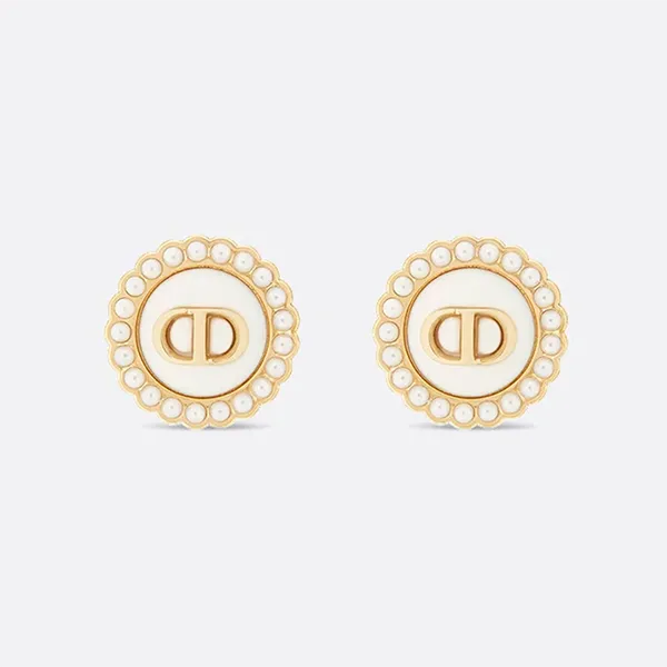 Khuyên Tai Nữ Dior Petit CD Baroque Stud Earrings Gold/ White Resin Pearls And Latte Glass E1835PTCVE_D26E Màu Vàng Trắng - Trang sức - Vua Hàng Hiệu
