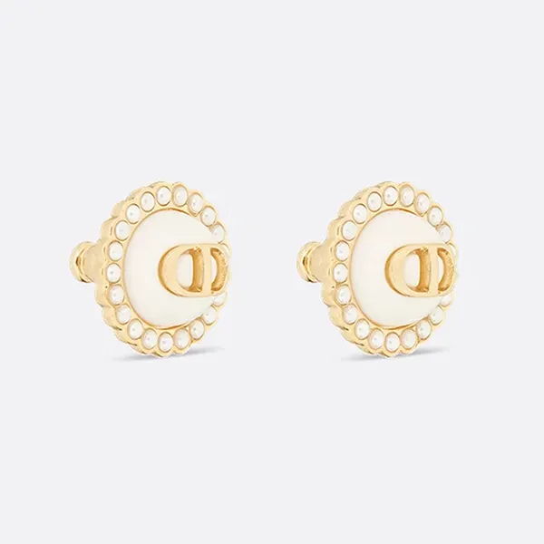 Khuyên Tai Nữ Dior Petit CD Baroque Stud Earrings Gold/ White Resin Pearls And Latte Glass E1835PTCVE_D26E Màu Vàng Trắng - Trang sức - Vua Hàng Hiệu