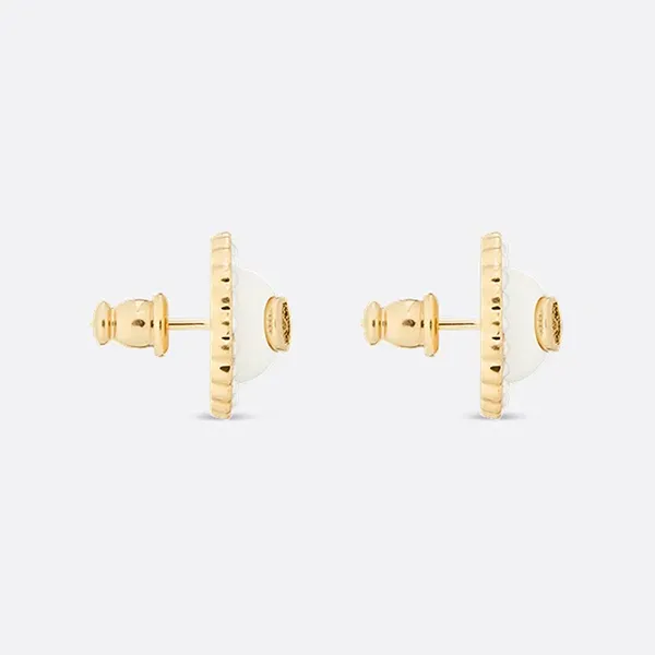 Khuyên Tai Nữ Dior Petit CD Baroque Stud Earrings Gold/ White Resin Pearls And Latte Glass E1835PTCVE_D26E Màu Vàng Trắng - Trang sức - Vua Hàng Hiệu