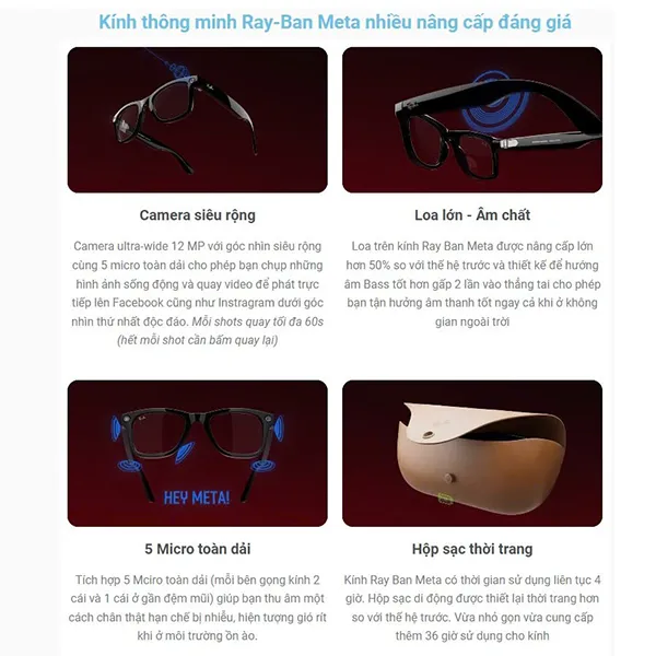 Kính Mát Thông Minh RayBan Meta Glasssses Wayfarer Thế Hệ 2 Màu Đen - Kính mắt - Vua Hàng Hiệu
