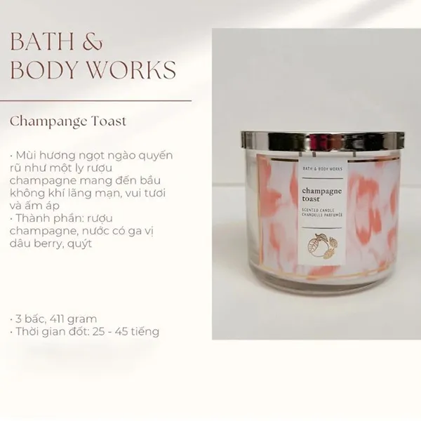 Nến Thơm Bath & Body Works Champagne Toast Candle 411g