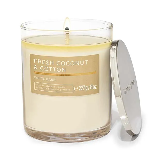 Nến Thơm Bath & Body Works Fresh Coconut & Cotton Signature Single Wick Candle 227g - Nến thơm - Vua Hàng Hiệu