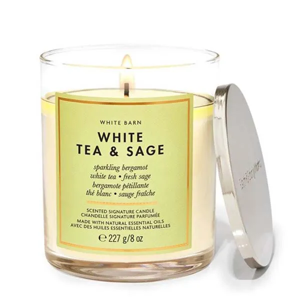 Nến Thơm Bath & Body Works White Tea & Sage Signature Single Wick Candle 227g