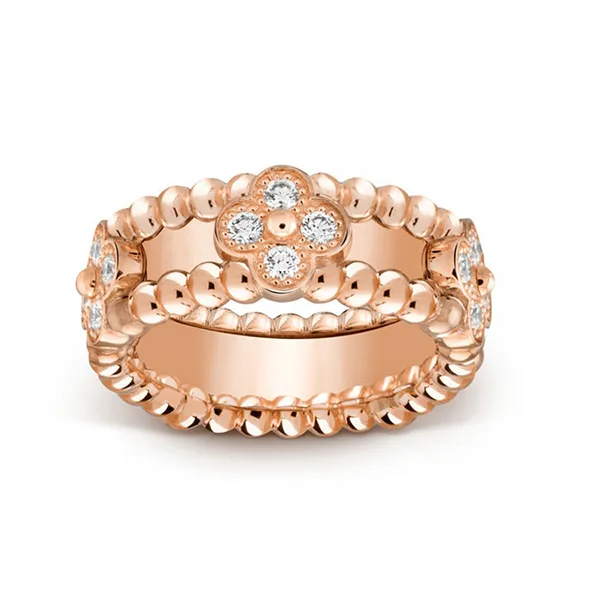 Nhẫn Nữ Jewery Luxury Perlée Sweet Clovers Ring 18K Rose Gold Diamond VCARP6ML00 Màu Vàng Hồng